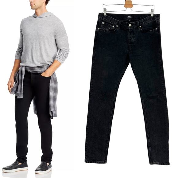 APC A.P.C. Petit Standard Jeans‎ Skinny-Fit Cotton Japanese Denim Black Size 32 - Picture 1 of 12
